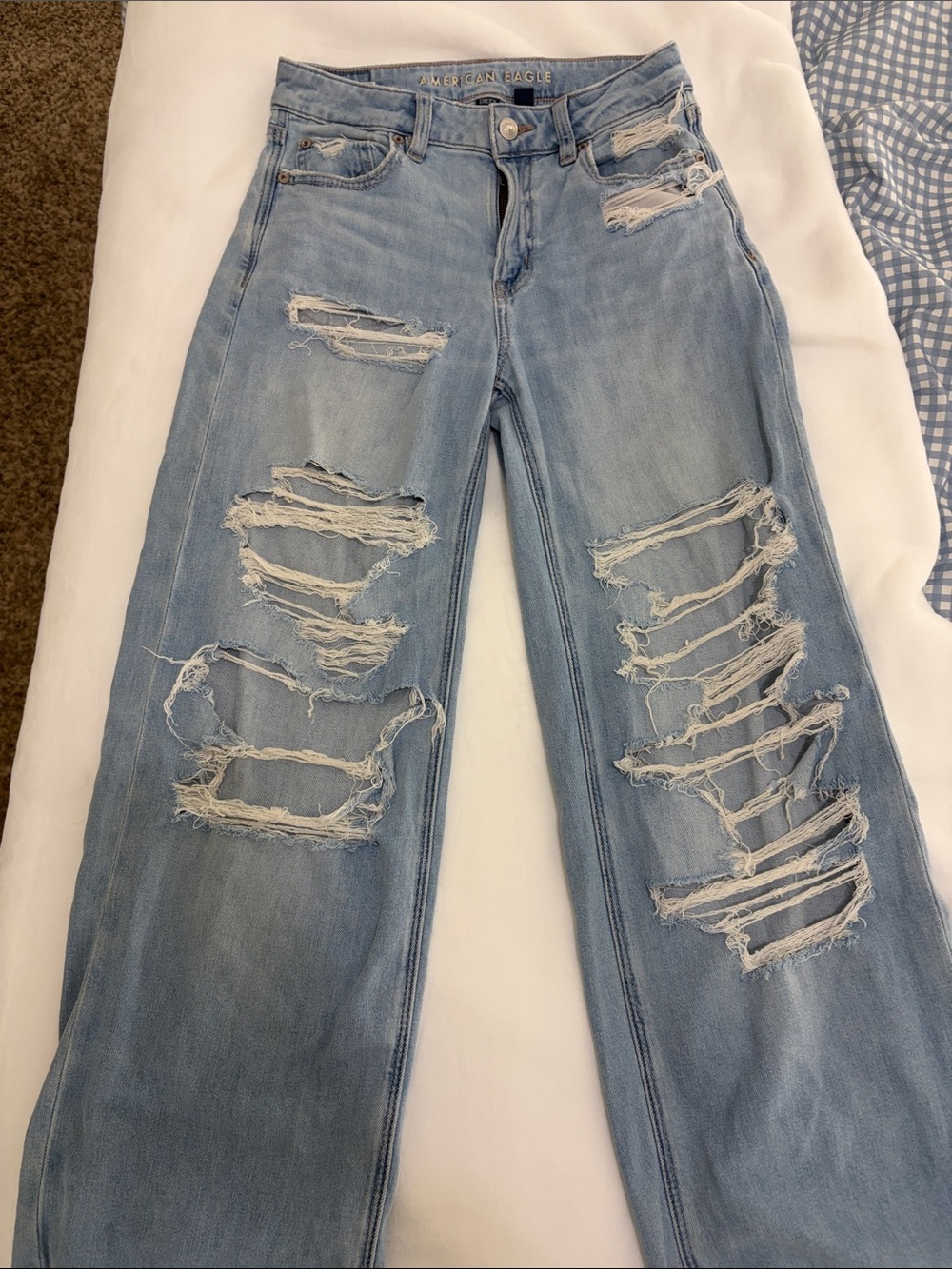 American Eagle Outfitters Light Blue Distressed Wide Leg Jeans